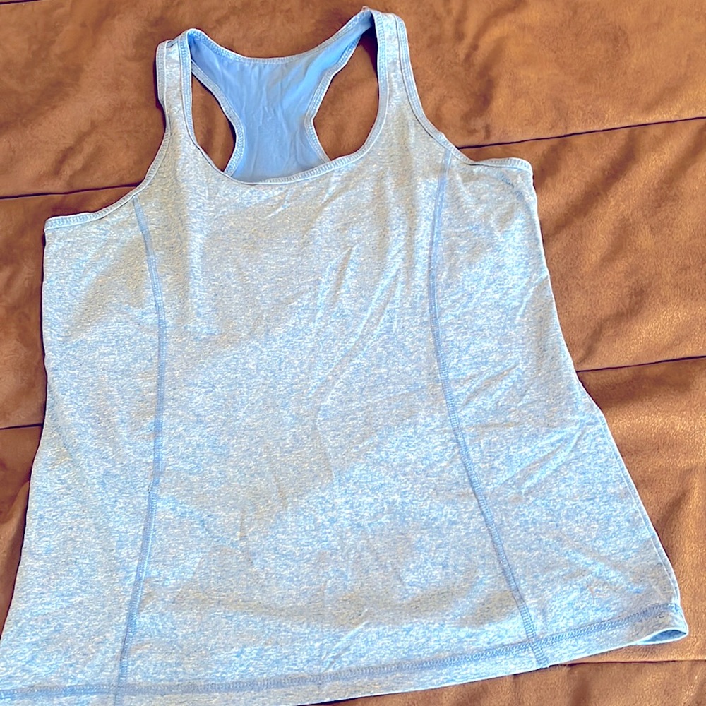 Blue semi fitted stretch workout tank